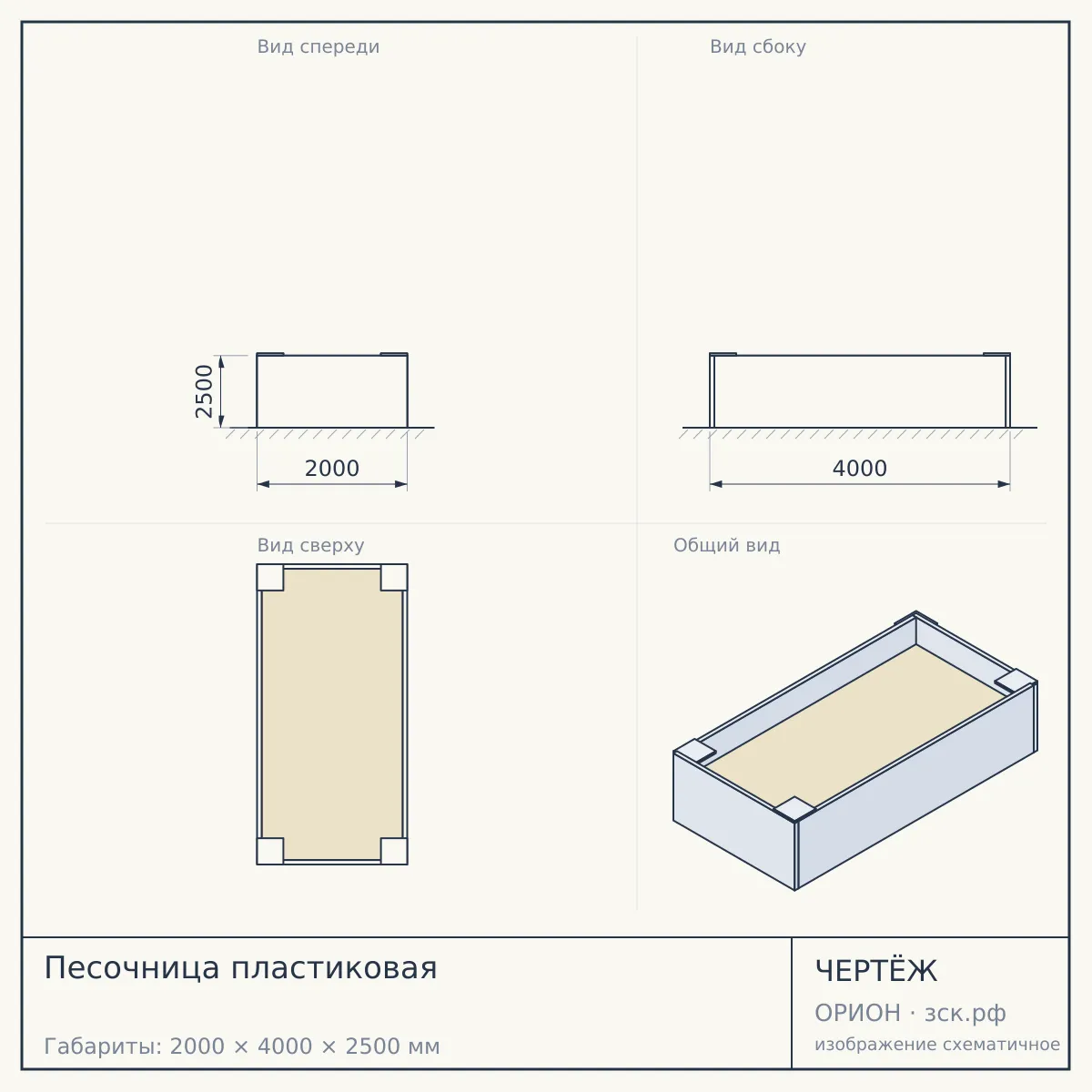 Песочница пластиковая — чертёж